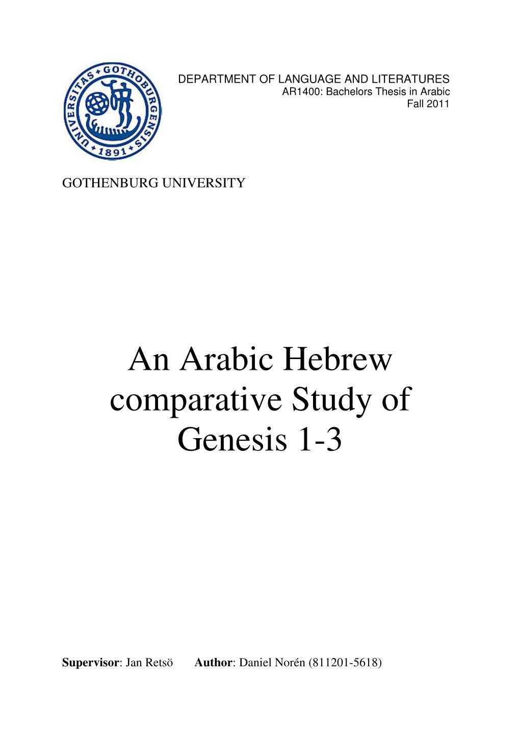 An Arabic Hebrew Comparative Study of Genesis 1-3