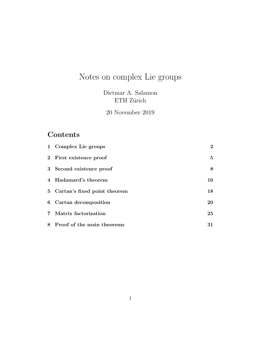 Notes on Complex Lie Groups