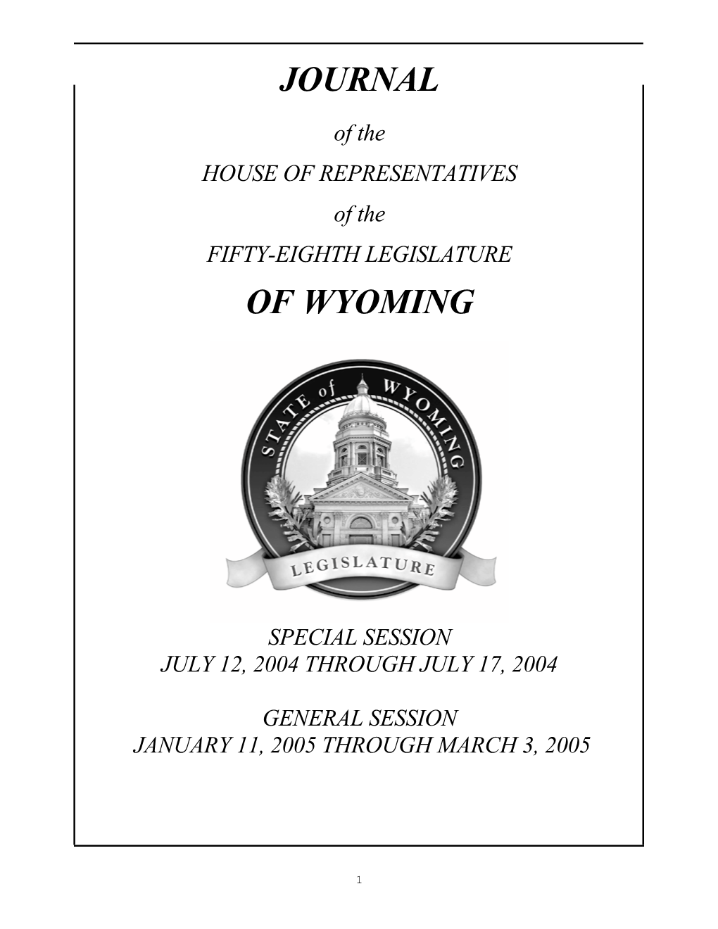 2005 Journal of the House of Representatives of the 58Th