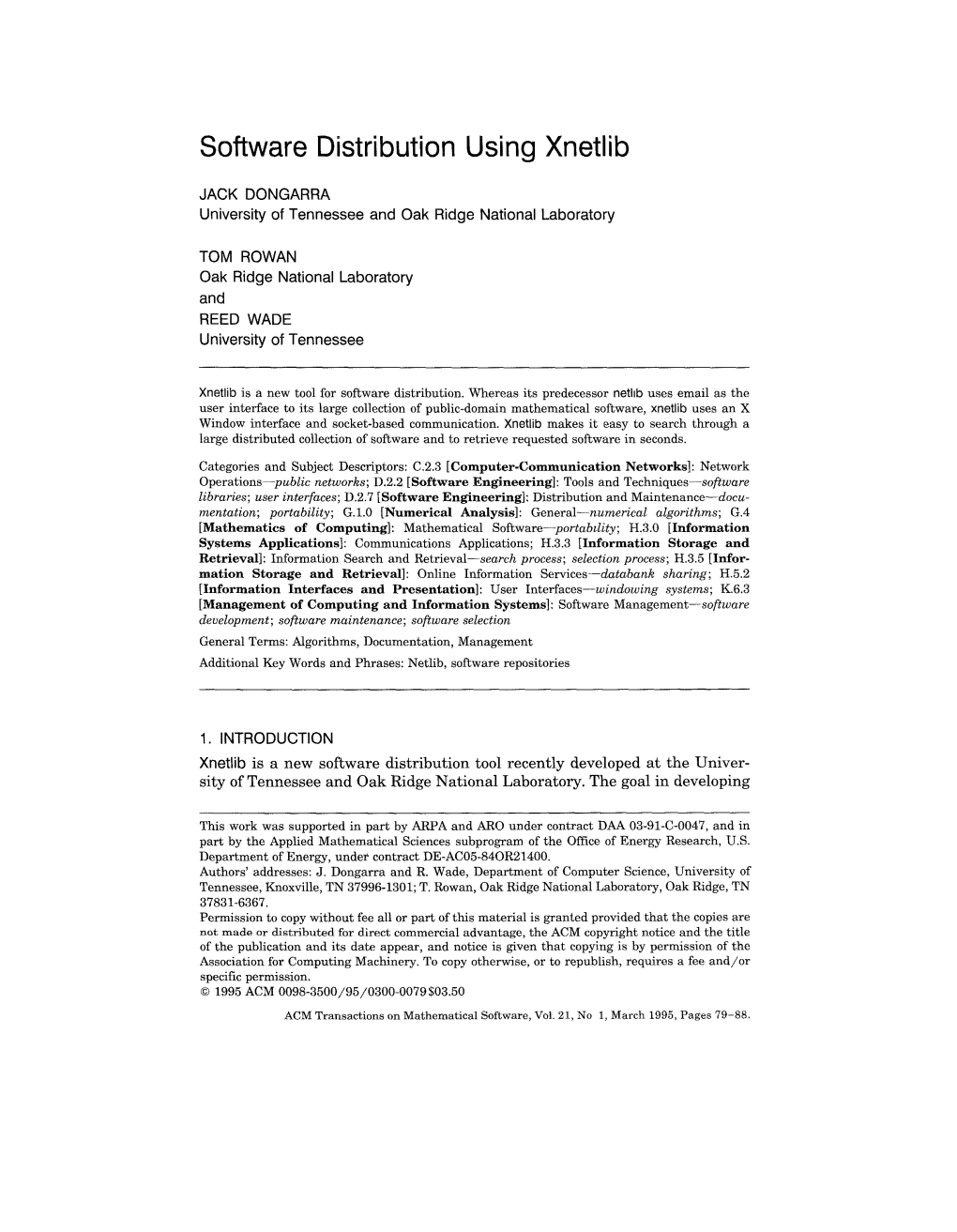 Software Distribution Using Xnetlib