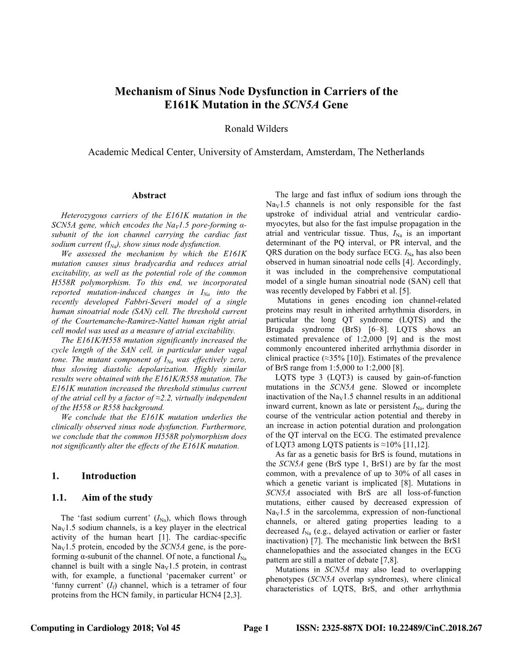 Mechanism of Sinus Node Dysfunction in Carriers of the E161K Mutation in the SCN5A Gene