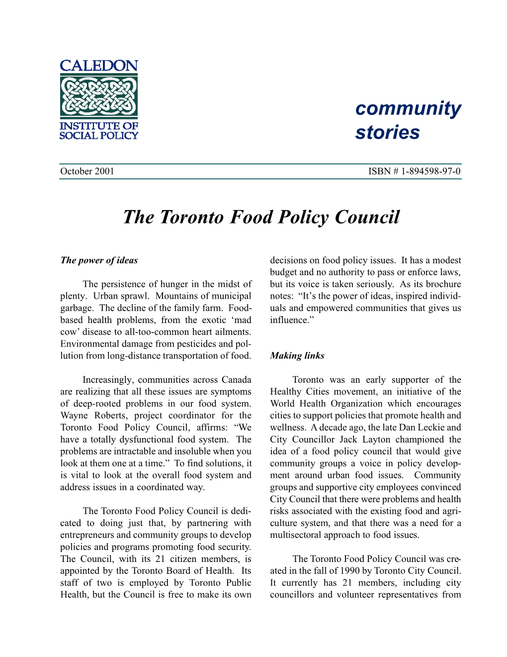 The Toronto Food Policy Council Community Stories