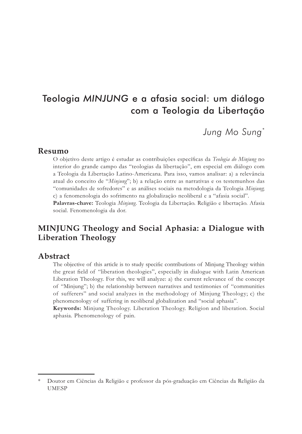 Teologia MINJUNG E a Afasia Social: Um Diálogo Com a Teologia Da Libertação