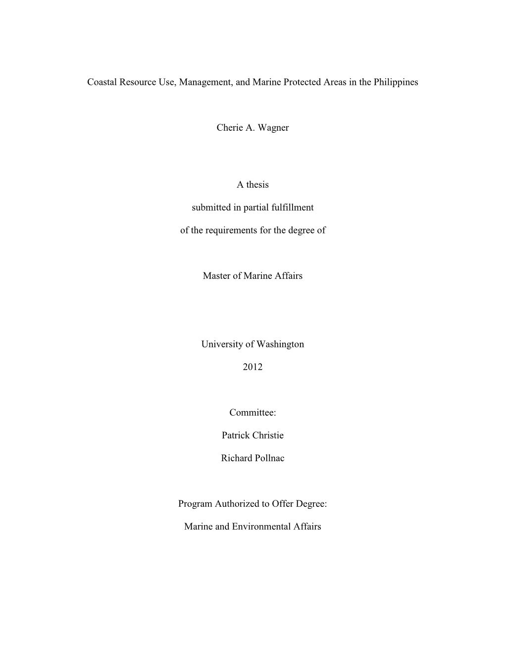 Coastal Resource Use, Management, and Marine Protected Areas in the Philippines