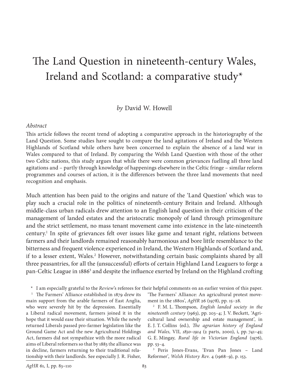 The Land Question in Nineteenth-Century Wales, Ireland and Scotland: a Comparative Study*