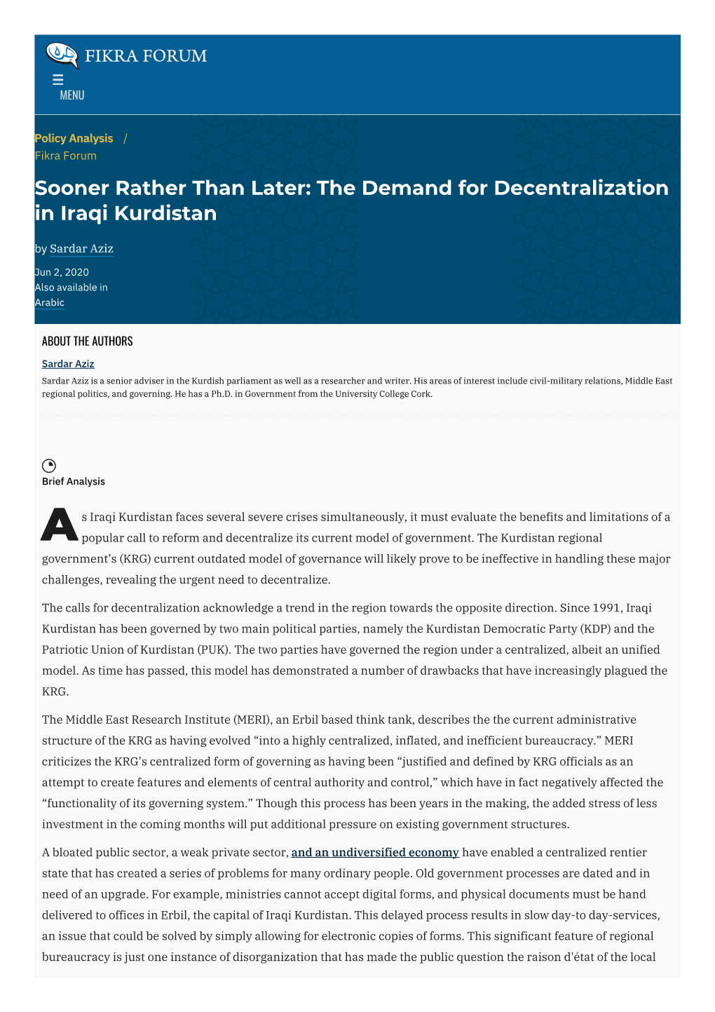 Sooner Rather Than Later: the Demand for Decentralization in Iraqi Kurdistan | the Washington Institute