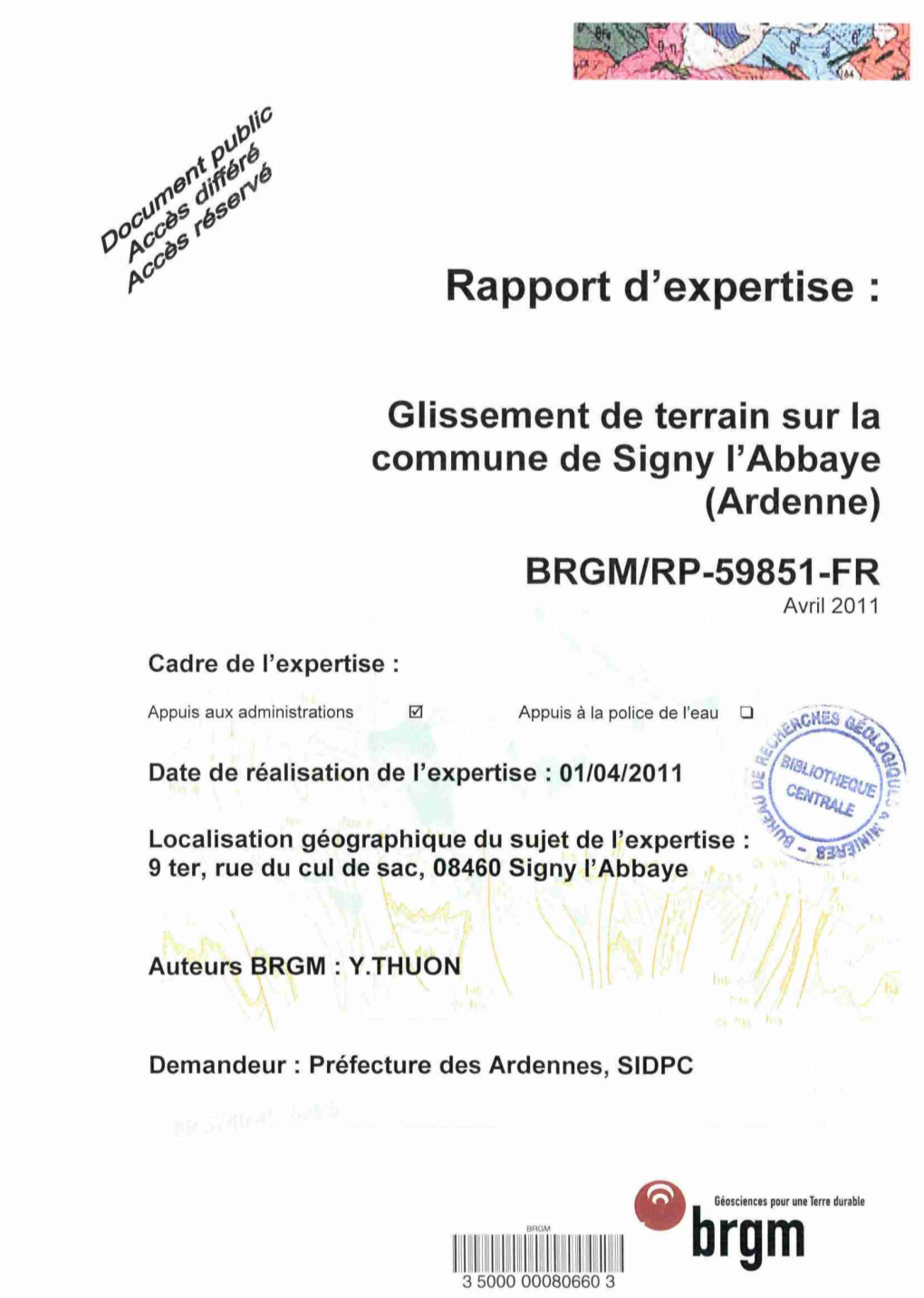 Rapport D'expertise Glissement De Terrain Sur La Commune