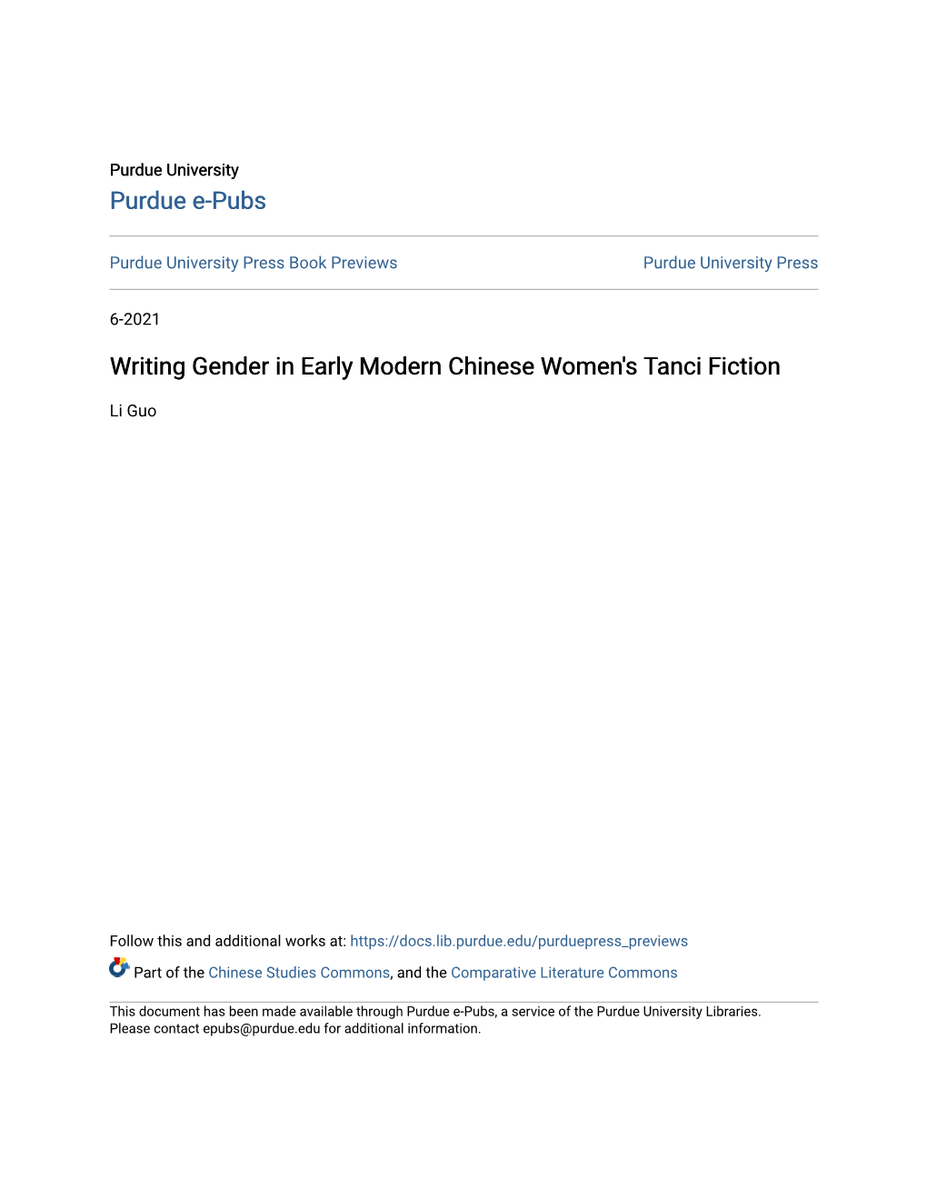 Writing Gender in Early Modern Chinese Women's Tanci Fiction