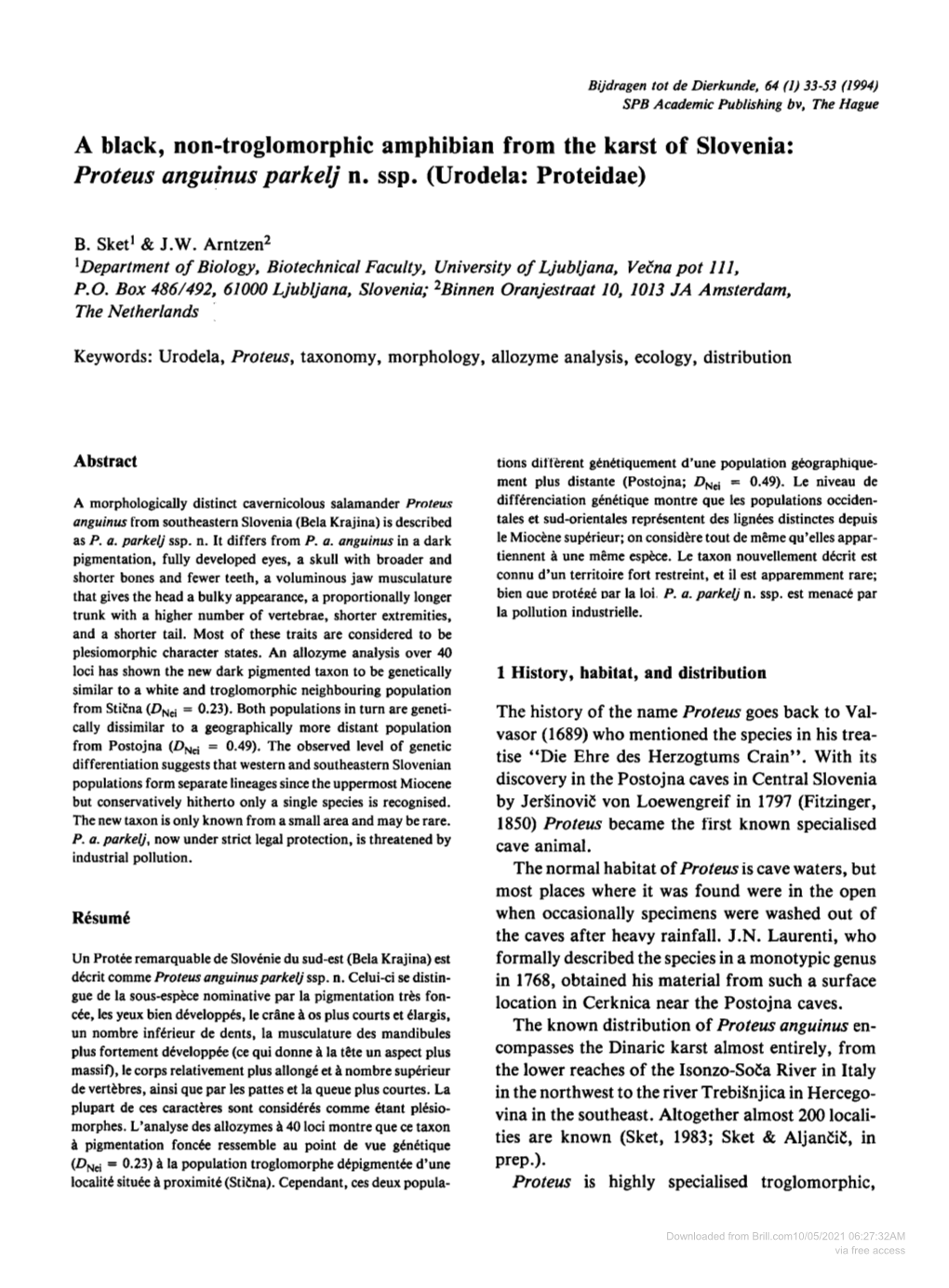 A Black, Non-Troglomorphic Amphibian from the Karst of Slovenia: Proteus