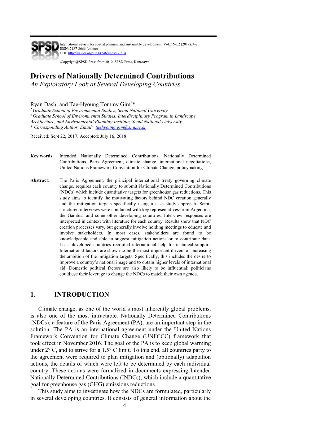 Drivers of Nationally Determined Contributions an Exploratory Look at Several Developing Countries