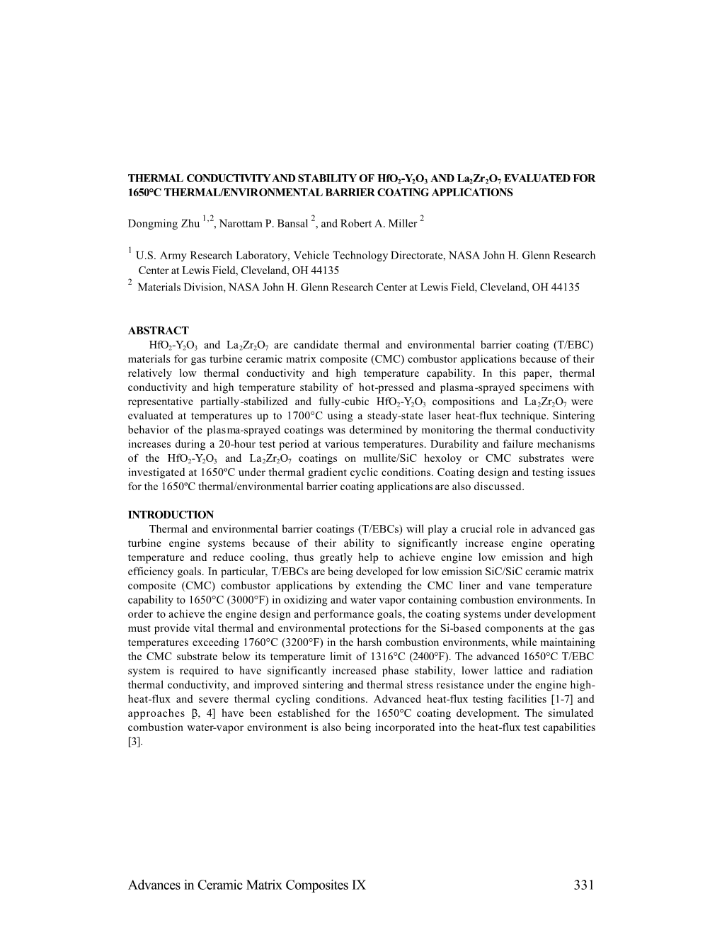 Advances in Ceramic Matrix Composites IX 331 in Order to Develop a T/EBC System for the 1650°C Si-Based Cmcs, a Multi-Functional Coating Concept May Be Considered
