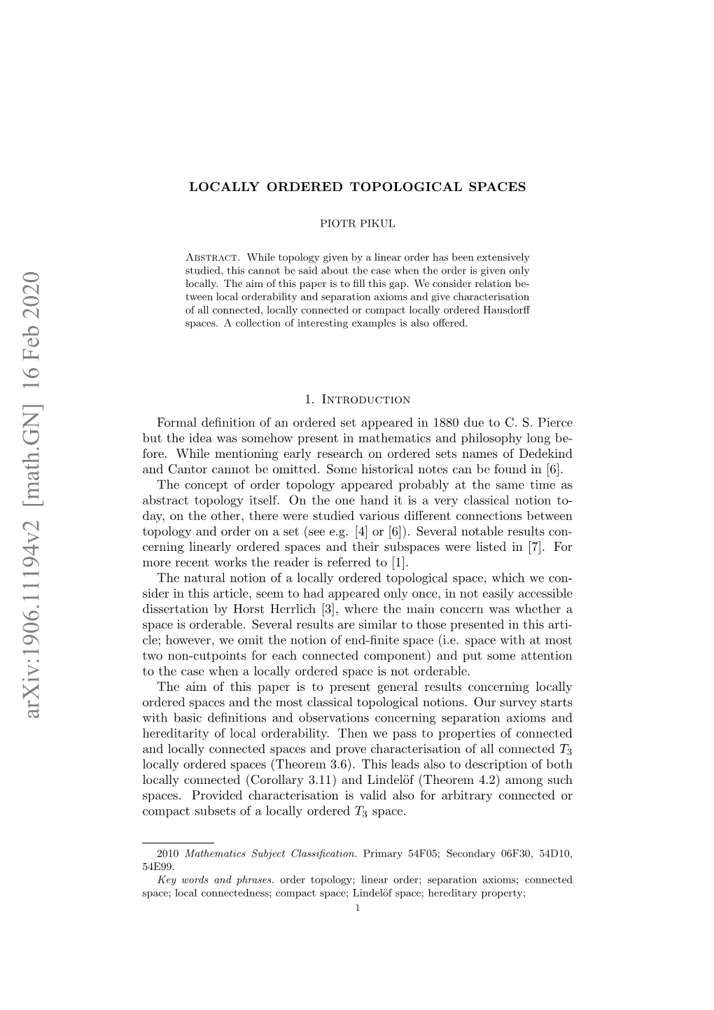 Locally Ordered Topological Spaces