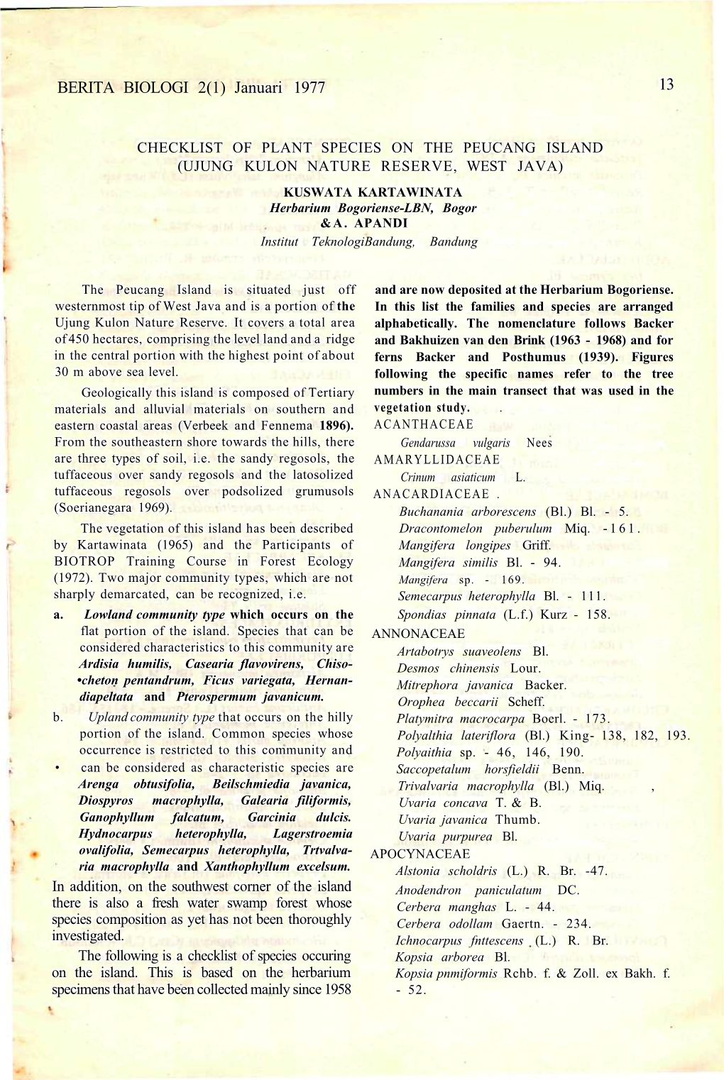 BERITA BIOLOGI 2(1) Januari 1977 13