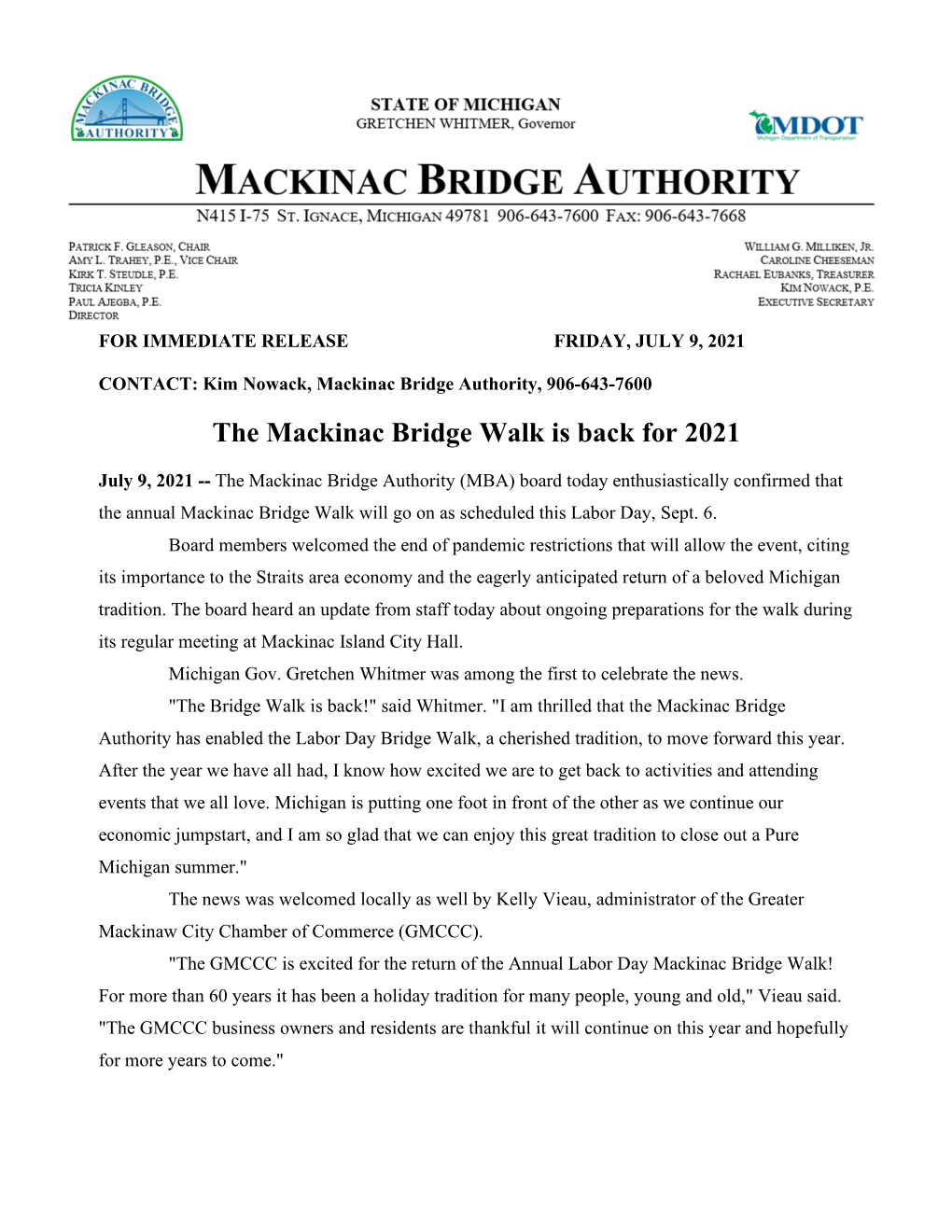 The Mackinac Bridge Walk Is Back for 2021