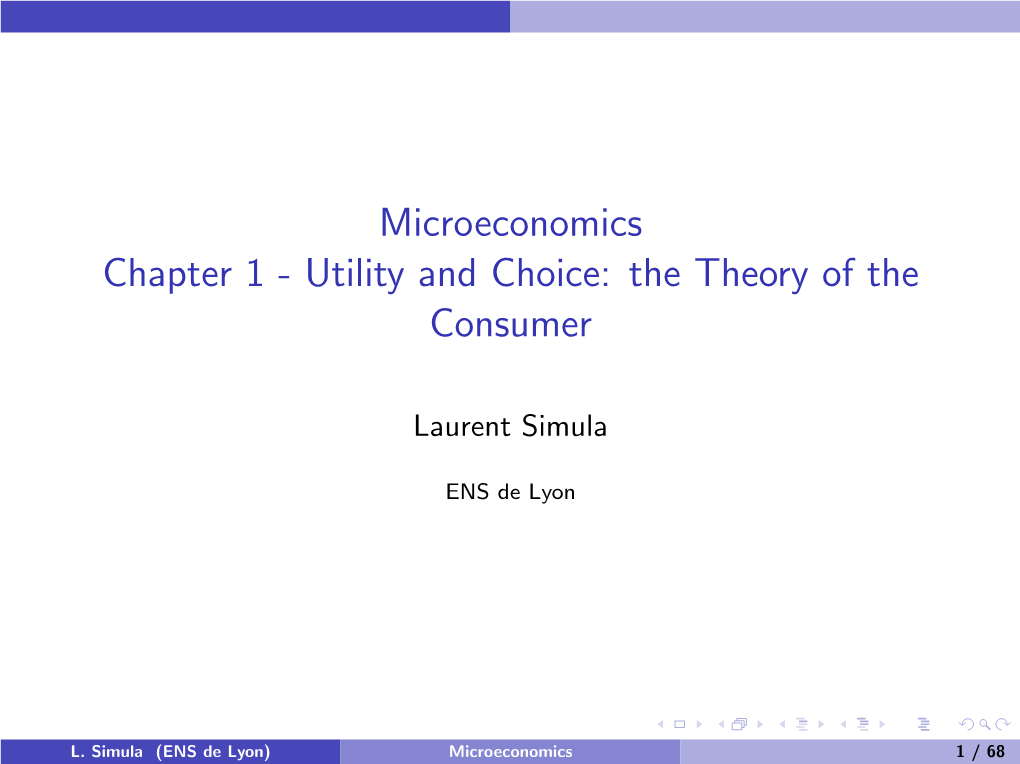 Microeconomics Chapter 1 - Utility and Choice: the Theory of the Consumer