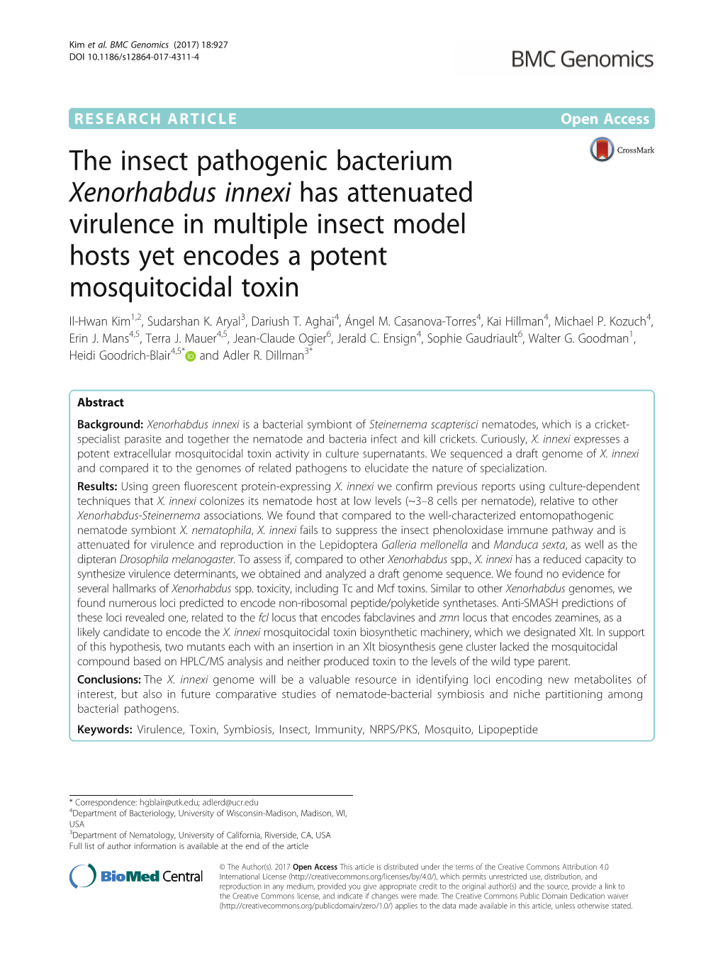 The Insect Pathogenic Bacterium Xenorhabdus Innexi Has Attenuated
