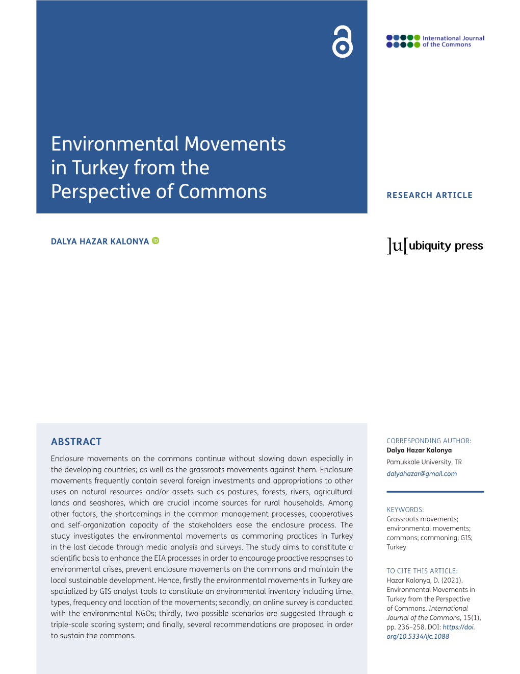 Environmental Movements in Turkey from the Perspective of Commons