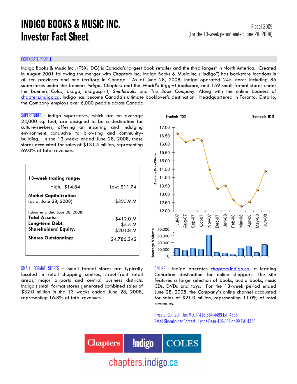 INDIGO BOOKS & MUSIC INC. Investor Fact Sheet