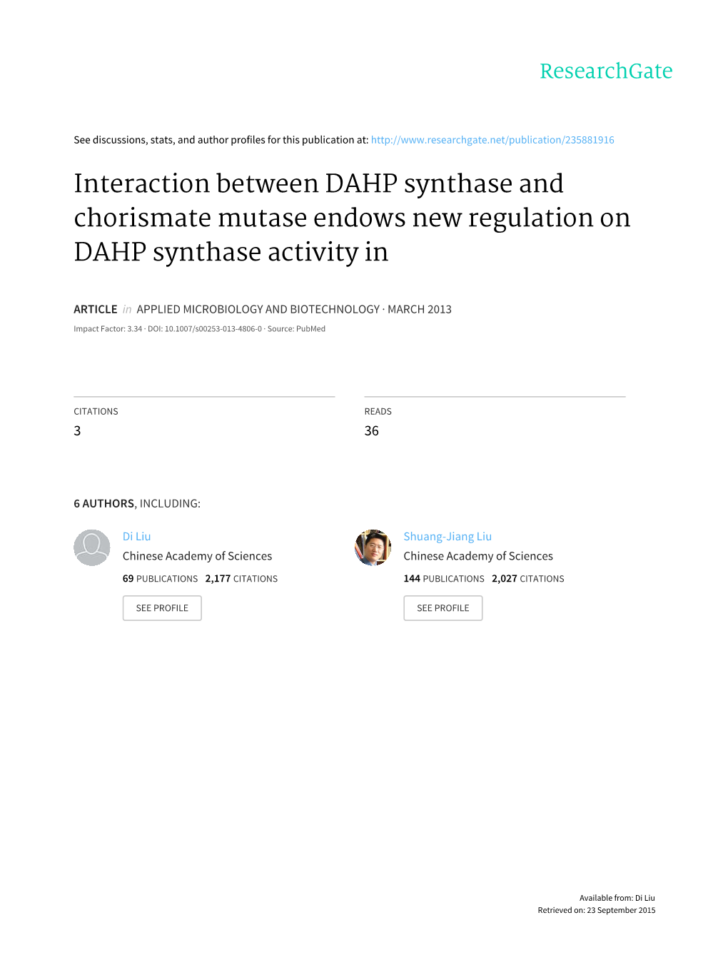 Interaction Between DAHP Synthase and Chorismate Mutase Endows New Regulation on DAHP Synthase Activity In