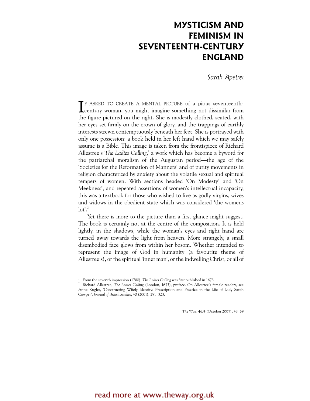 Mysticism and Feminism in Seventeenth-Century England