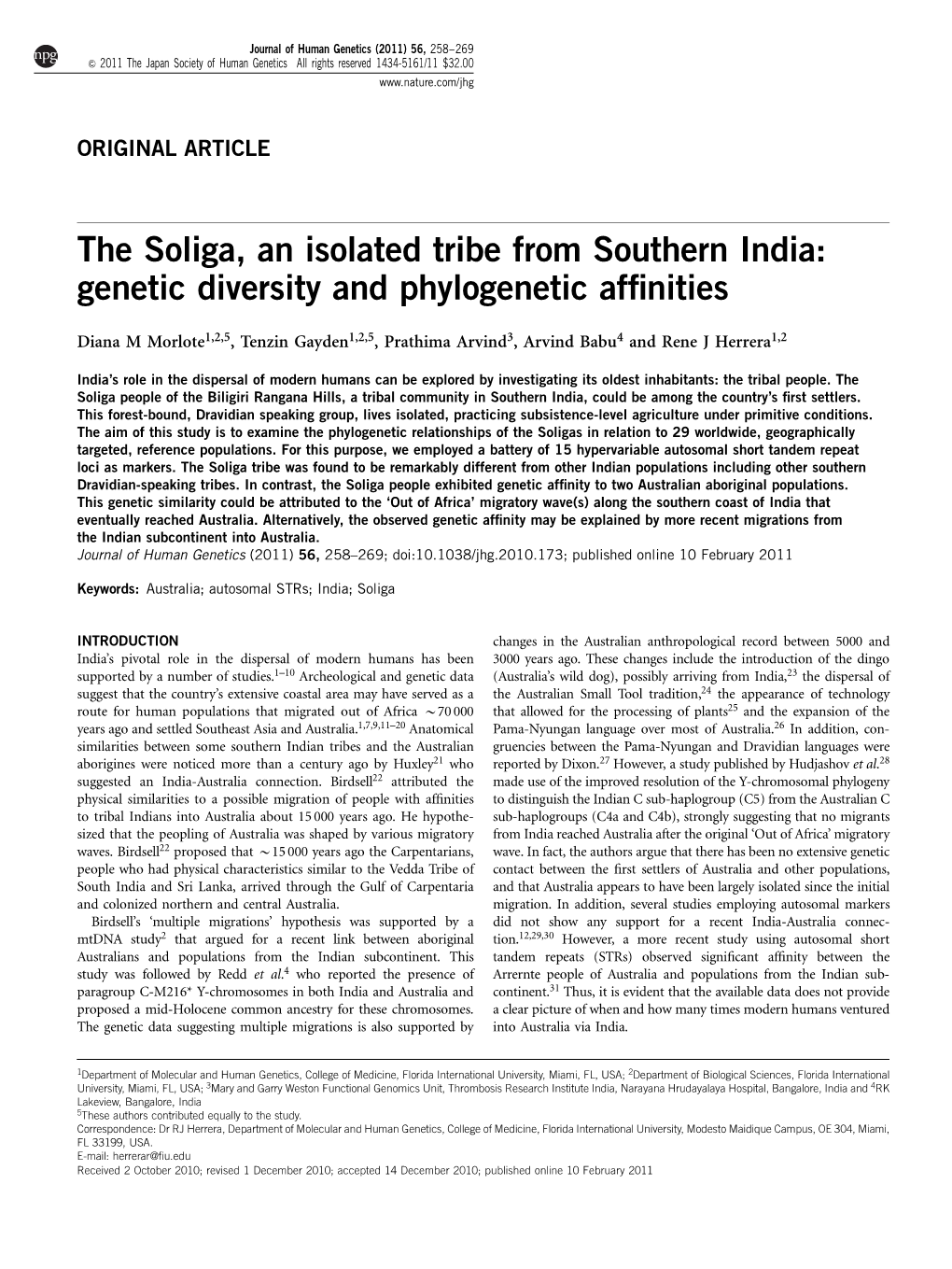 The Soliga, an Isolated Tribe from Southern India: Genetic Diversity and Phylogenetic Afﬁnities