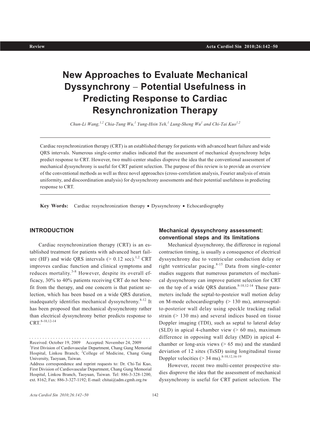 New Approaches to Evaluate Mechanical Dyssynchrony Г