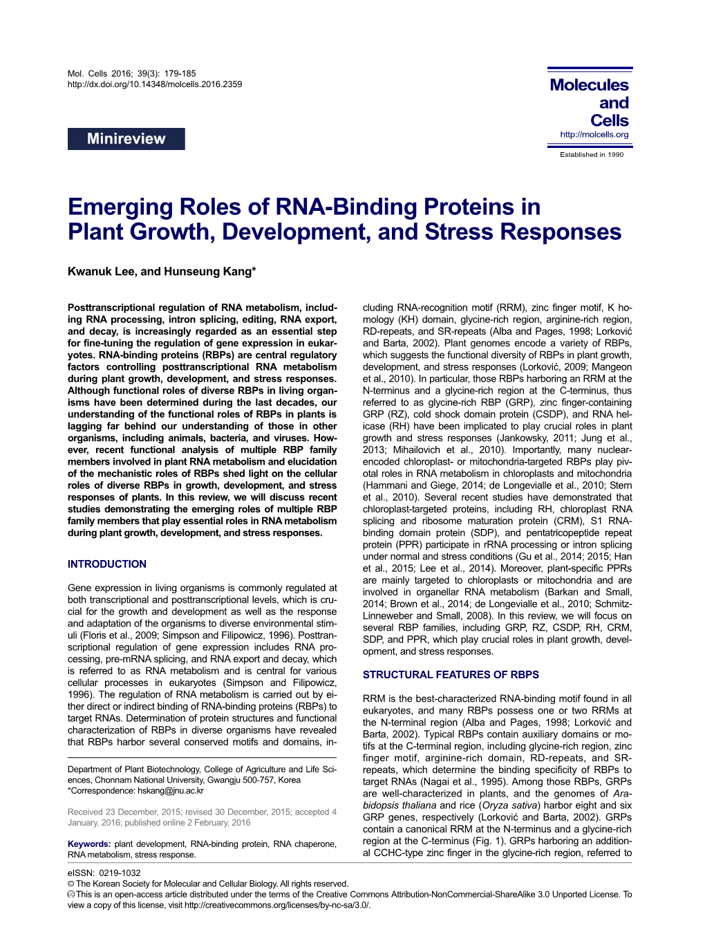 Emerging Roles of RNA-Binding Proteins in Plant Growth, Development, and Stress Responses