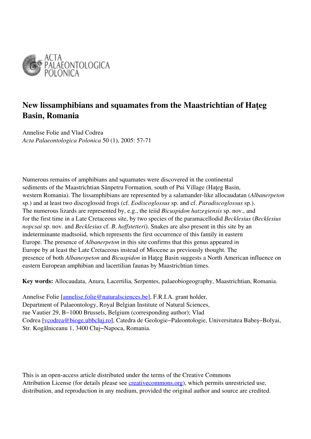 New Lissamphibians and Squamates from the Maastrichtian of Haţeg Basin, Romania