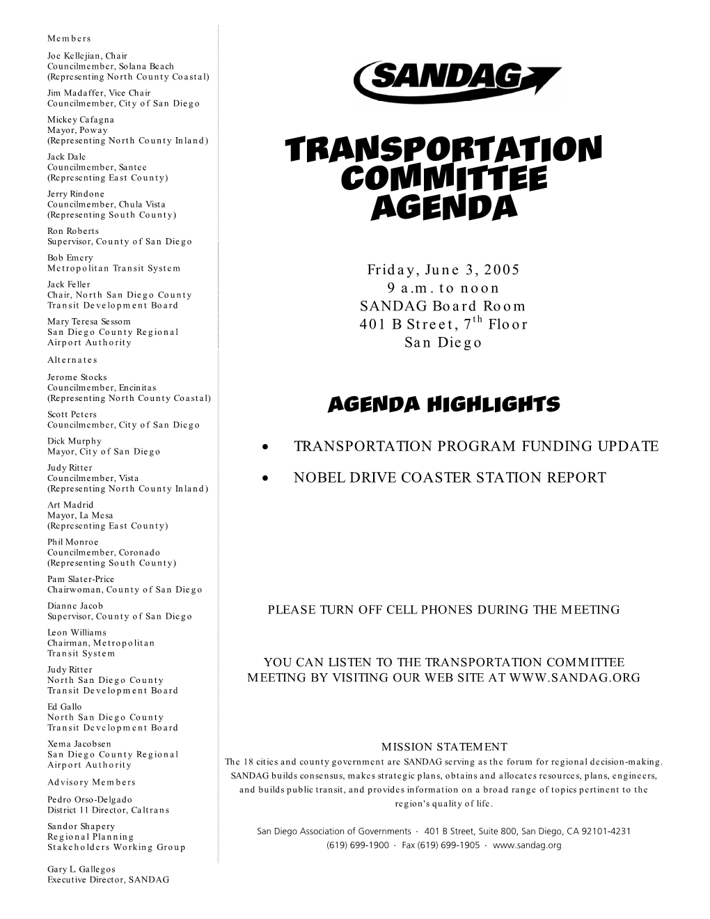 Transportation Committee Agenda