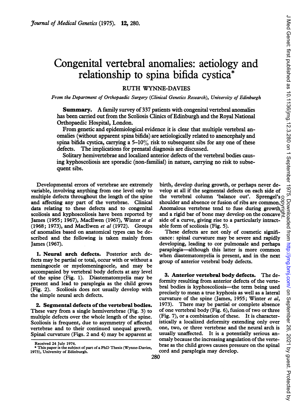 Congenital Vertebral Anomalies: Aetiology and Relationship to Spina