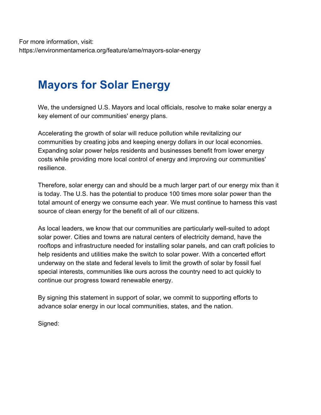 Mayors for Solar Energy