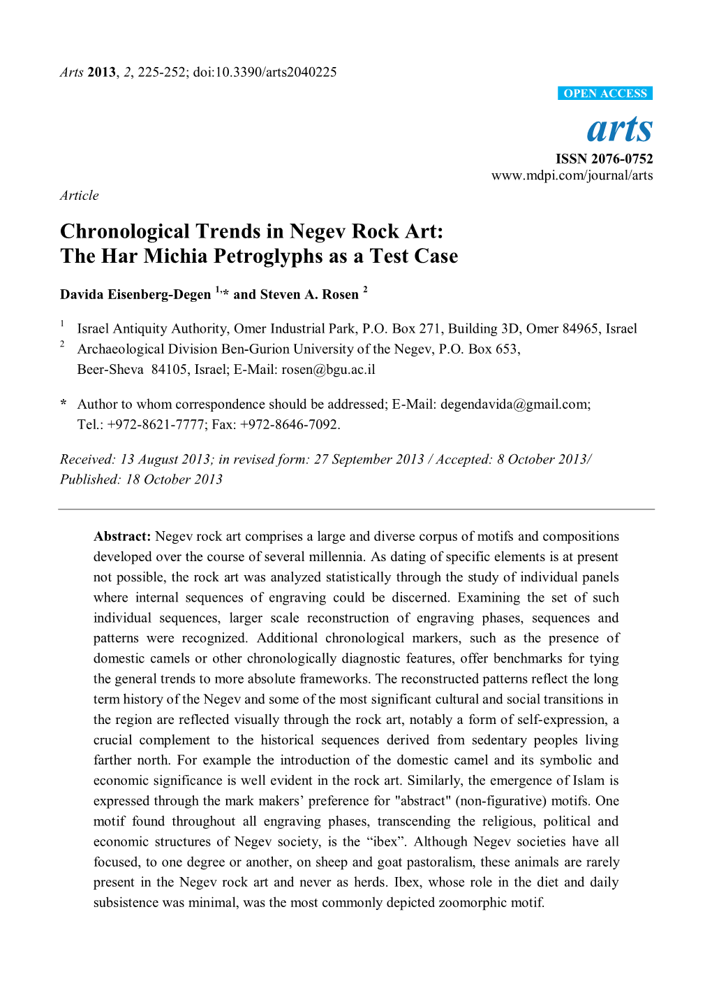 Chronological Trends in Negev Rock Art: the Har Michia Petroglyphs As a Test Case