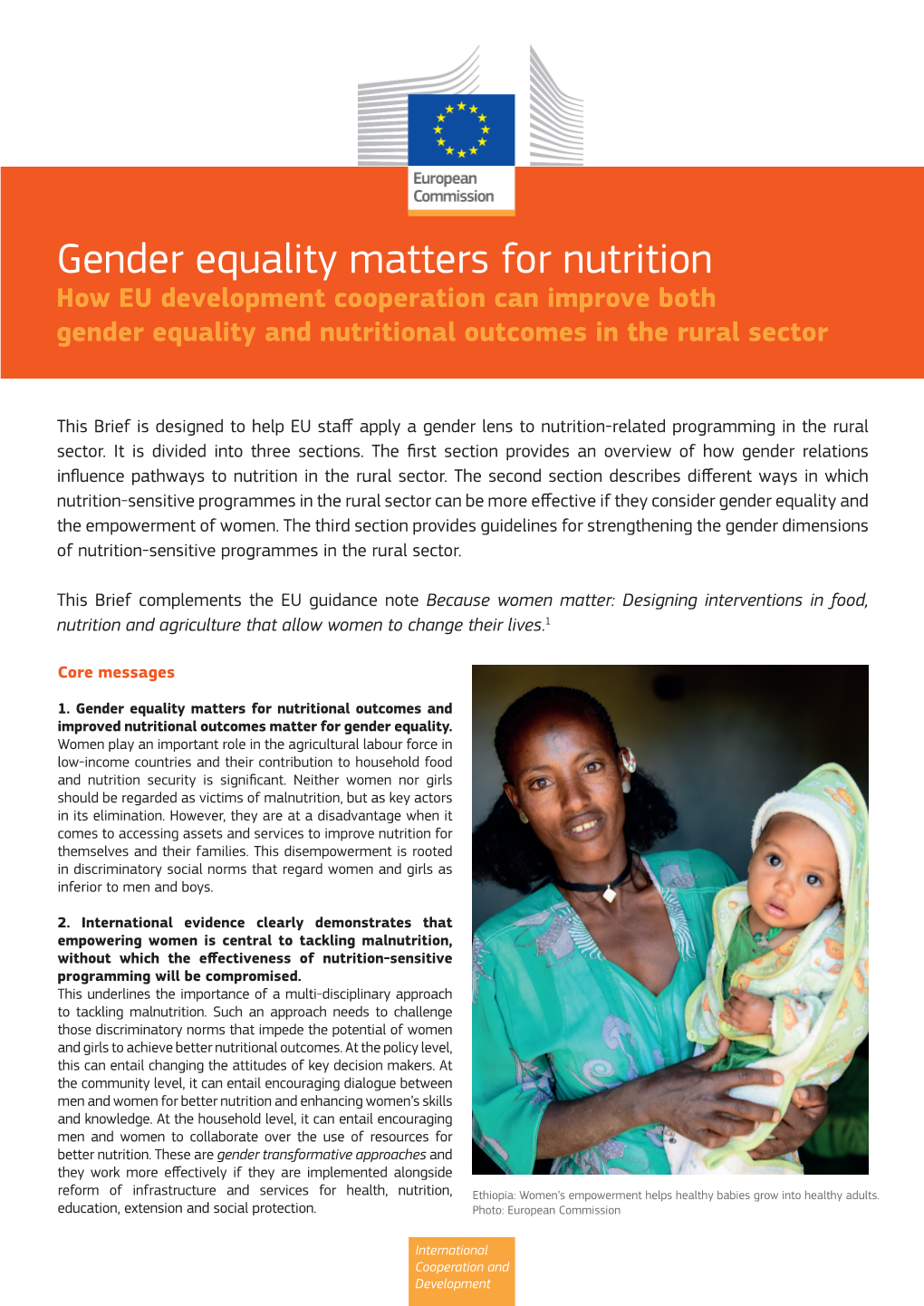 Gender Equality Matters for Nutrition How EU Development Cooperation Can Improve Both Gender Equality and Nutritional Outcomes in the Rural Sector