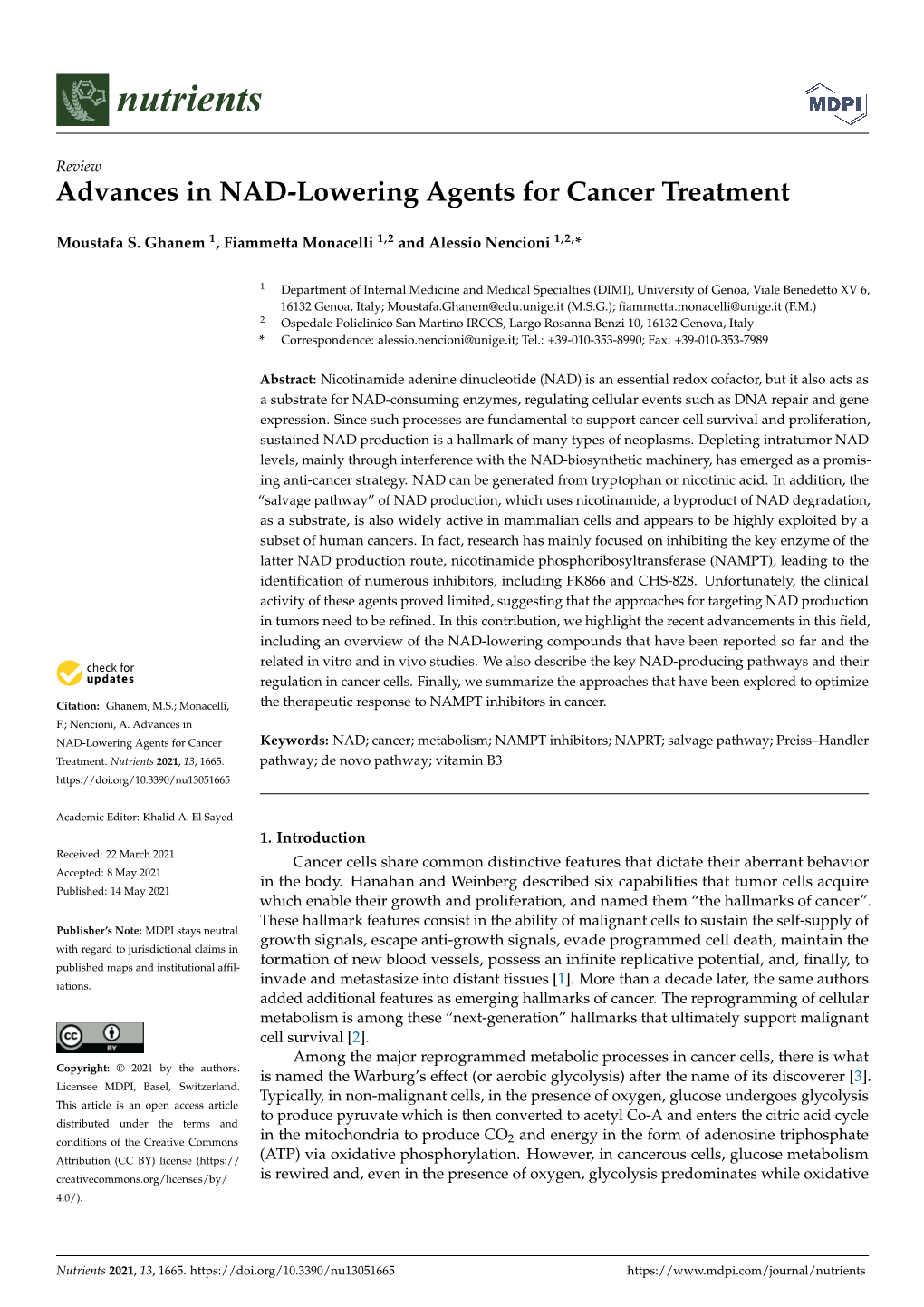 Advances in NAD-Lowering Agents for Cancer Treatment