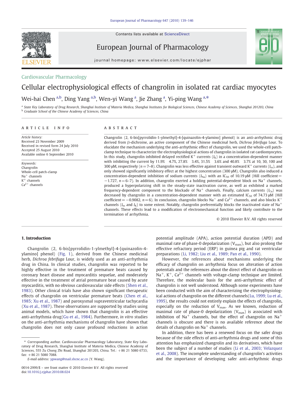 Cellular Electrophysiological Effects of Changrolin in Isolated Rat Cardiac Myocytes