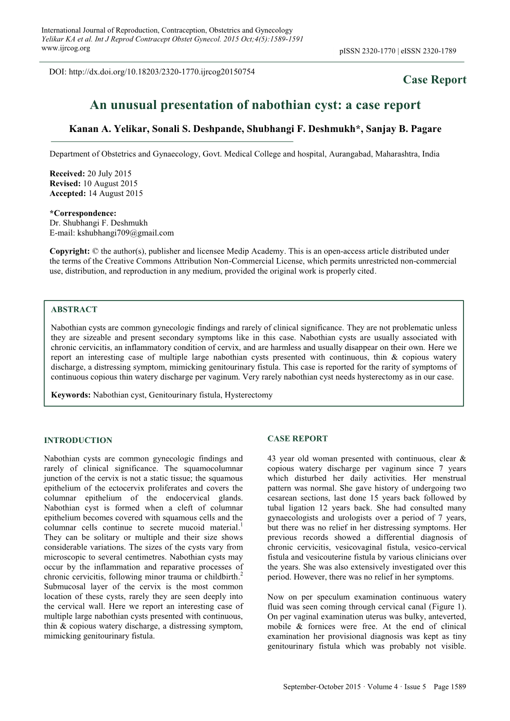 An Unusual Presentation of Nabothian Cyst: a Case Report