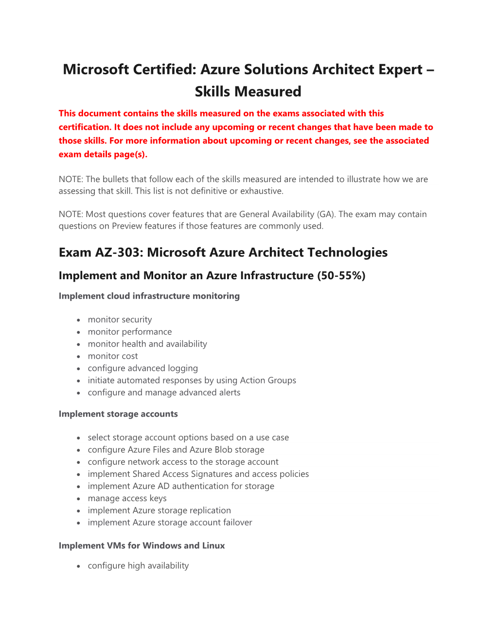 Microsoft Certified: Azure Solutions Architect Expert – Skills Measured