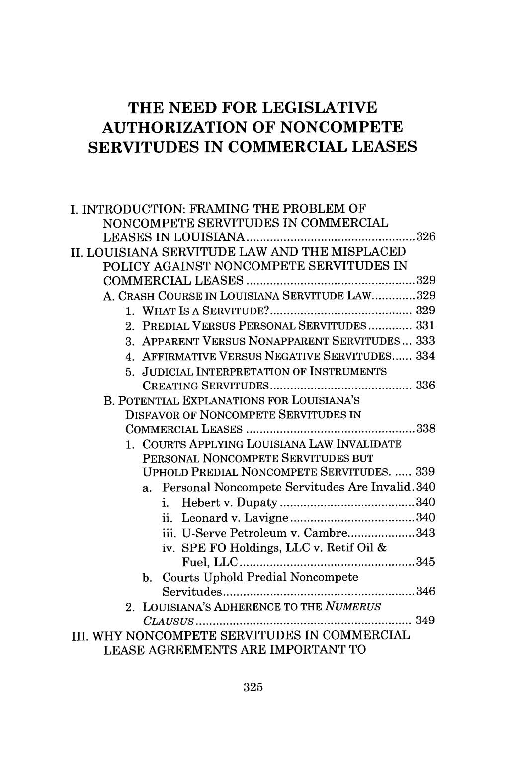 The Need for Legislative Authorization of Noncompete Servitudes in Commercial Leases