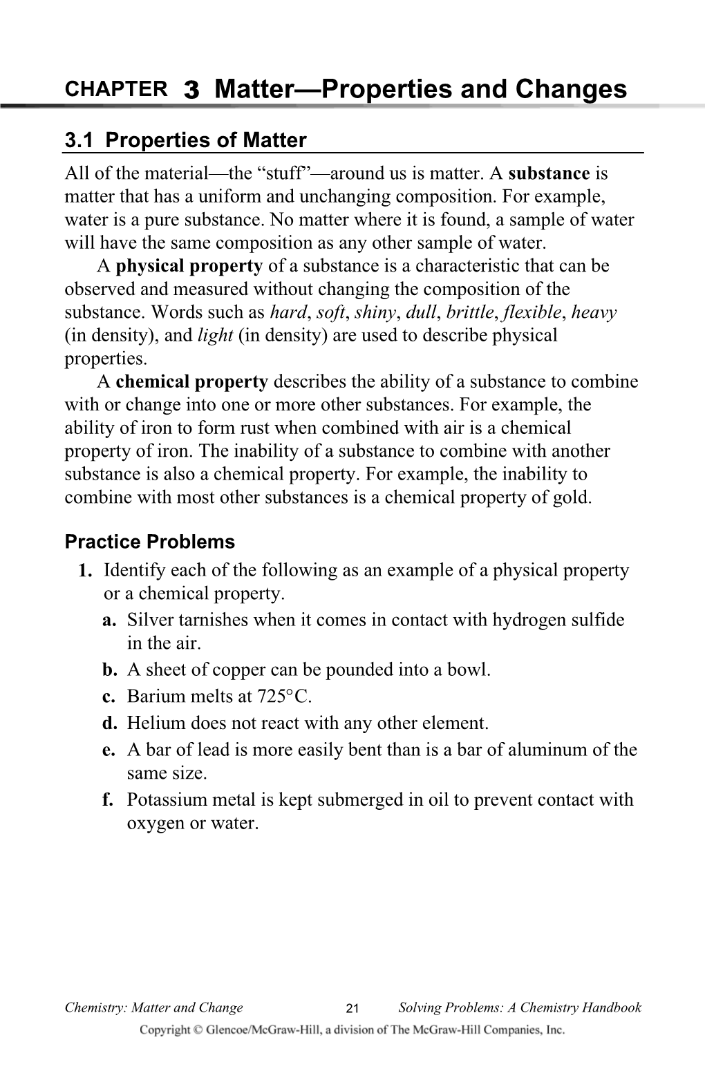 CHAPTER 3 Matter—Properties and Changes