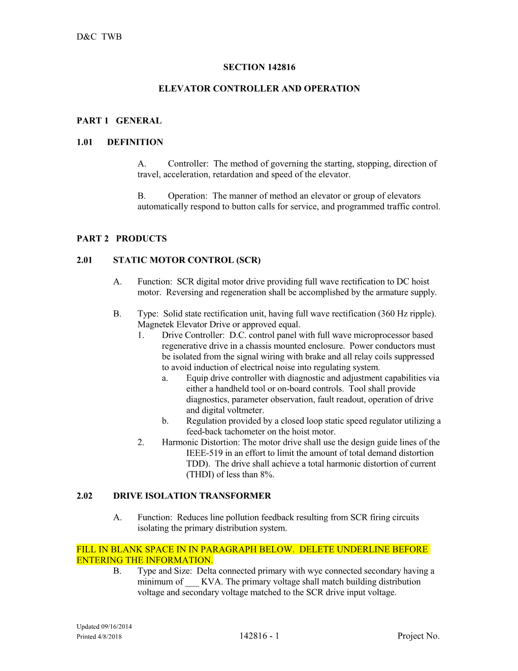 Elevator Controller and Operation