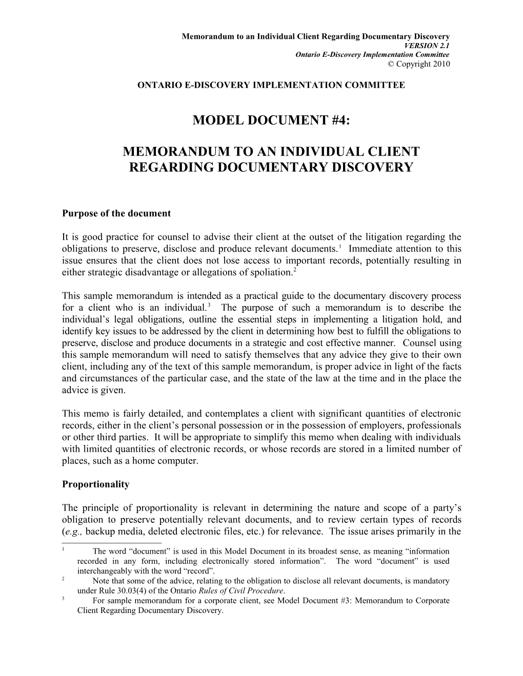 Memorandum to an Individual Client Regarding Documentary Discovery