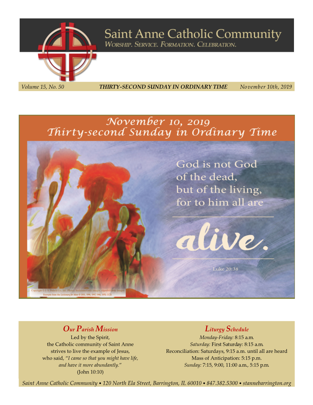 Our Parish Mission Liturgy Schedule Saint Anne Catholic Community