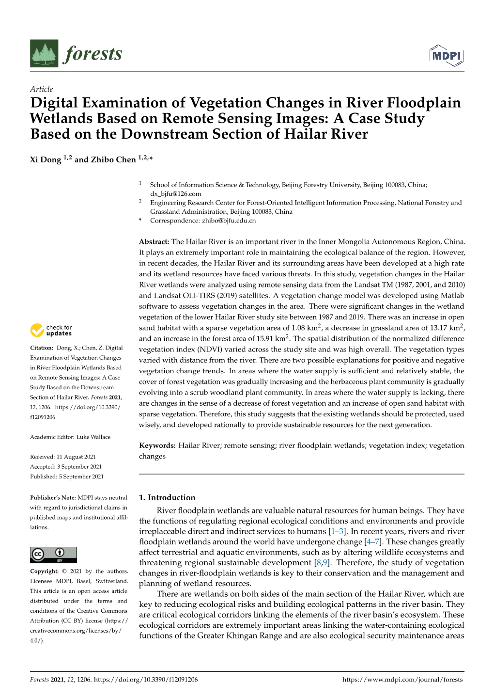 Digital Examination of Vegetation Changes in River Floodplain Wetlands Based on Remote Sensing Images: a Case Study Based on the Downstream Section of Hailar River