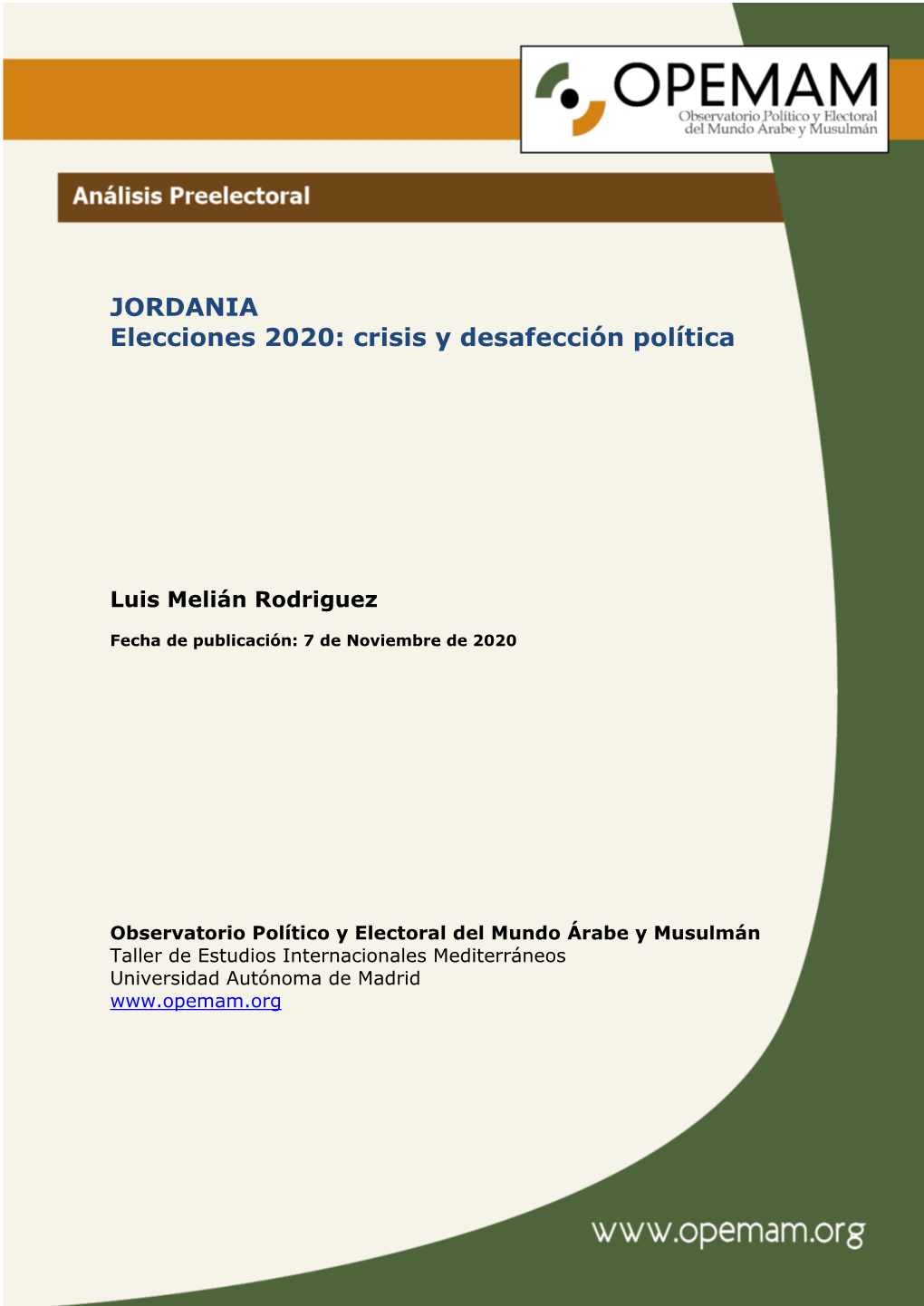 Analisis Pre-Electoral Jordania 2020