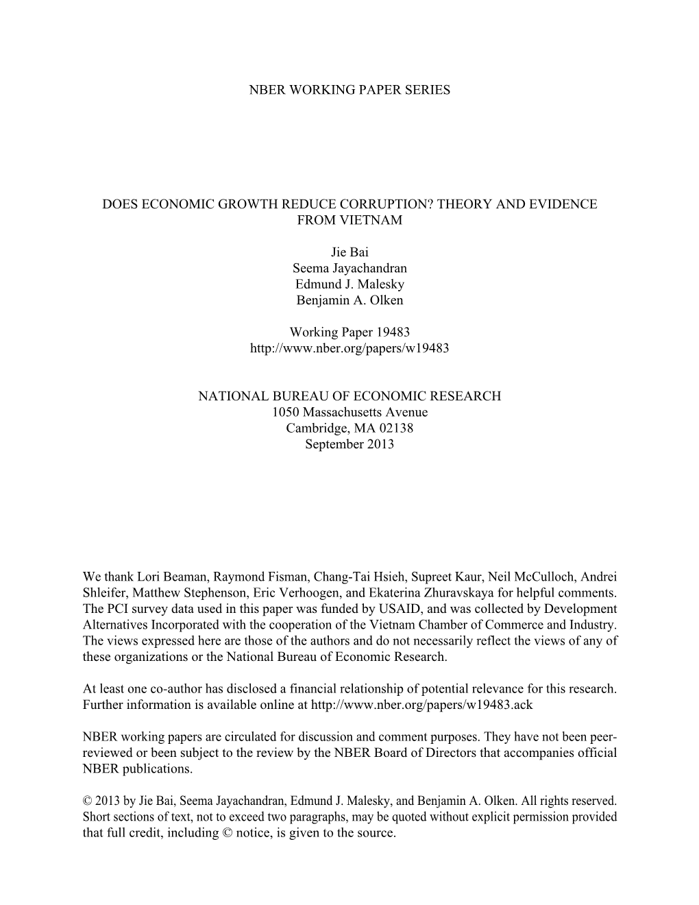 Does Economic Growth Reduce Corruption? Theory and Evidence from Vietnam