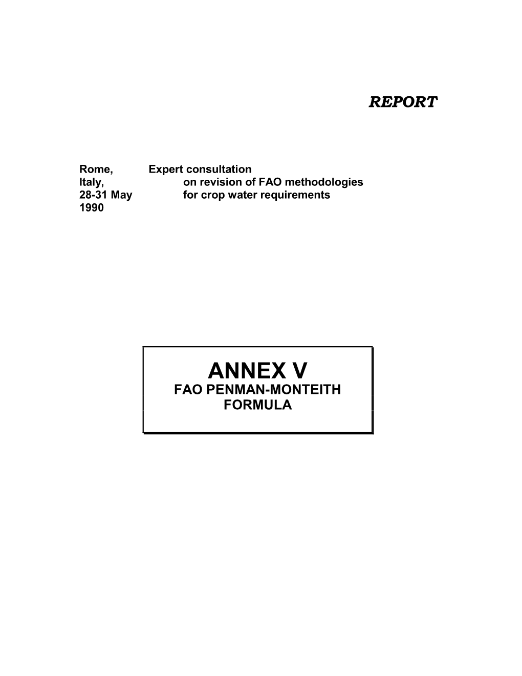 Annex V Fao Penman-Monteith Formula