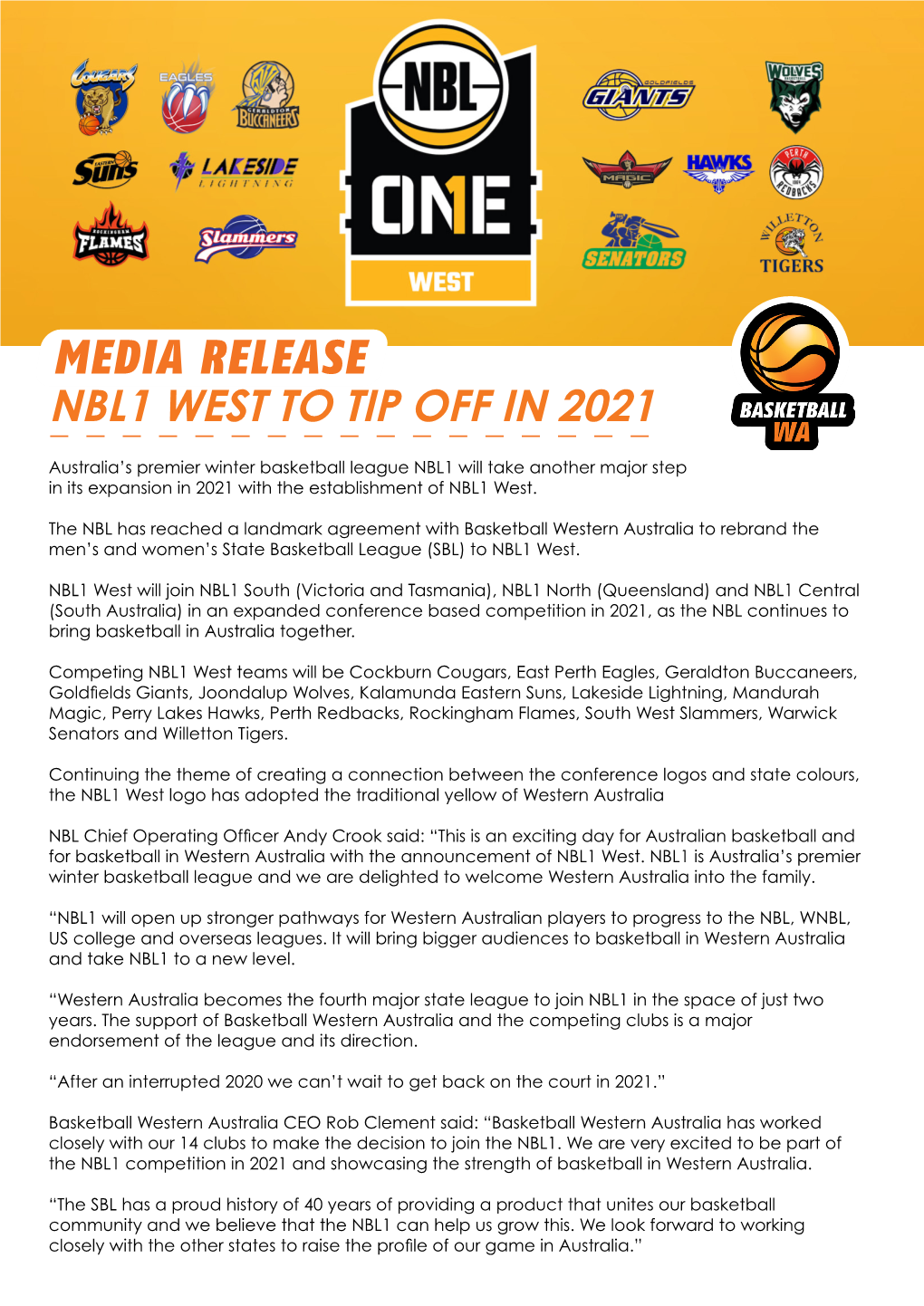 Media Release Nbl1 West Announcement 30 Oct 2020