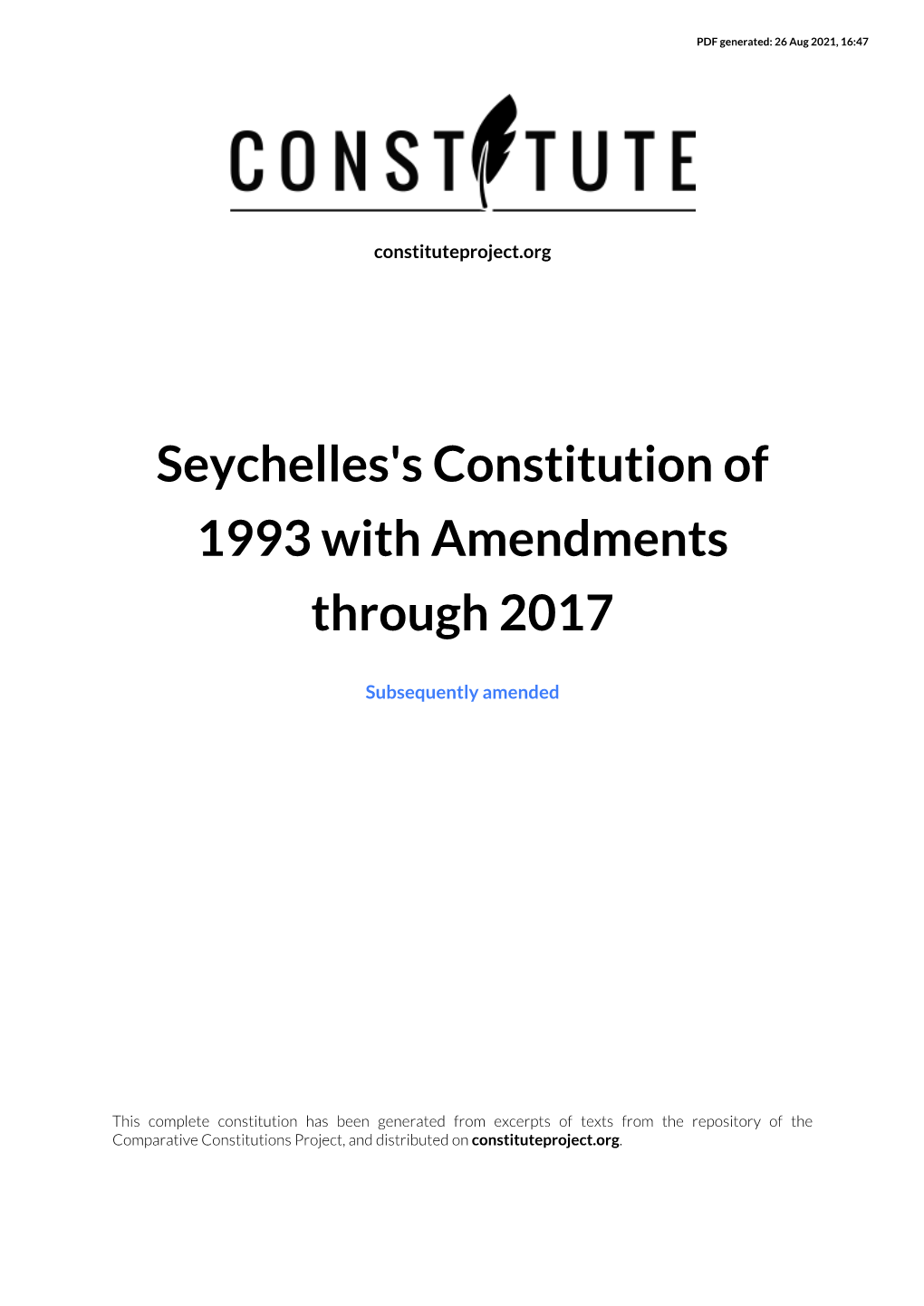 Seychelles's Constitution of 1993 with Amendments Through 2017