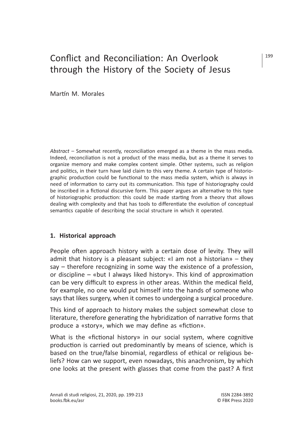 Conflict and Reconciliation: an Overlook 199 Through the History of the Society of Jesus