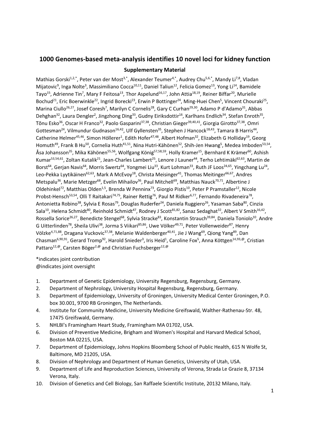 1000 Genomes-Based Meta-Analysis Identifies 10 Novel Loci for Kidney